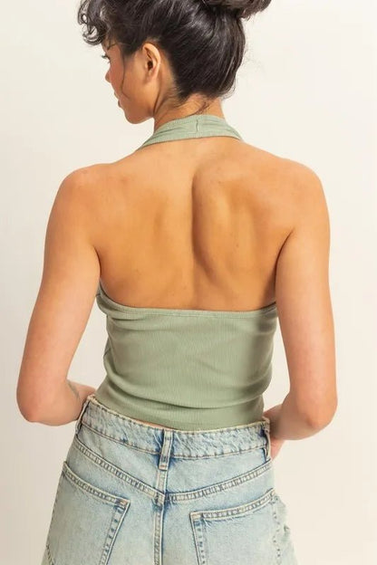 HYFVE Halter Neck Buttoned Washed Top for Casual Style - Love Salve 