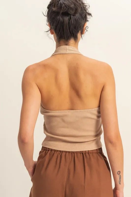 HYFVE Halter Neck Buttoned Washed Top for Casual Style - Love Salve 