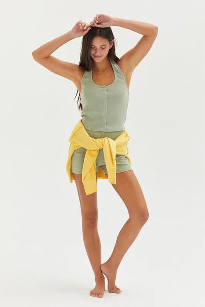 HYFVE Halter Neck Buttoned Washed Top for Casual Style - Love Salve 