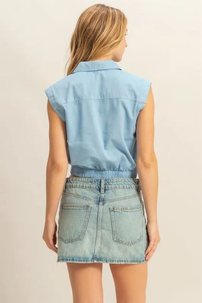 HYFVE Johnny Collar Sleeveless Cropped Blouse for Women - Love Salve 