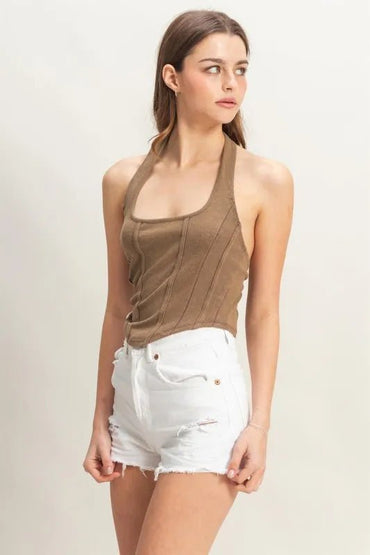 HYFVE Mineral Wash Halter Neck Everyday Top for Women - Love Salve