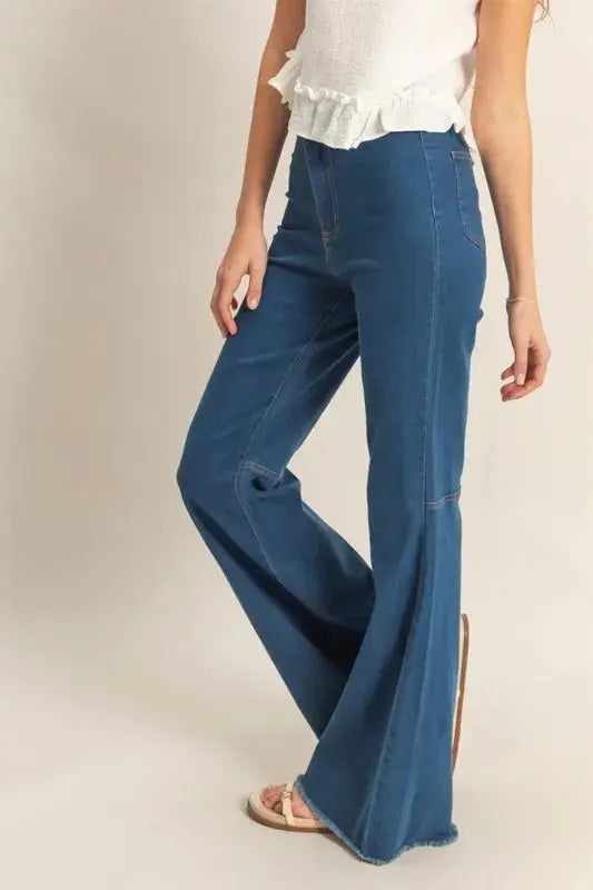 HYFVE Raw Hem High-Waist Washed Flared Jeans for Women - Love Salve 