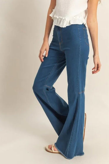 HYFVE Raw Hem High-Waist Washed Flared Jeans for Women - Love Salve 