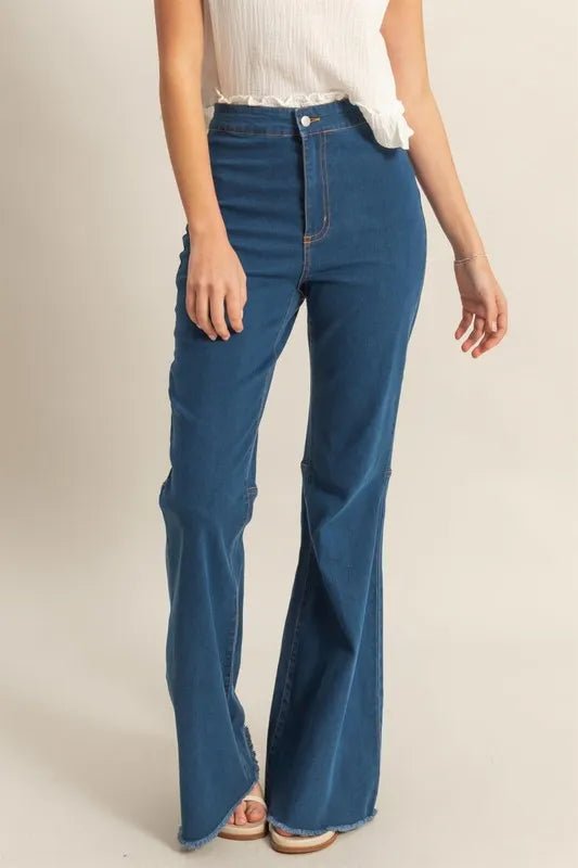 HYFVE Raw Hem High-Waist Washed Flared Jeans for Women - Love Salve 