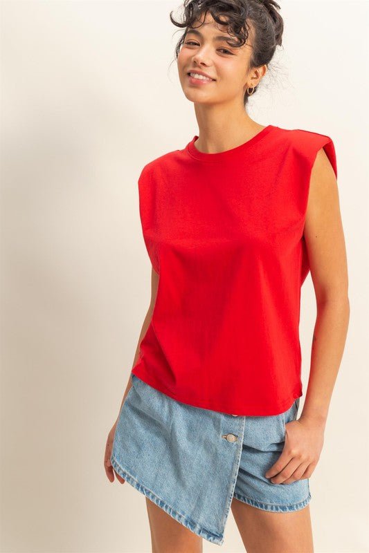 HYFVE Round Neck Shoulder Pad Sleeveless Top for Women - Love Salve 