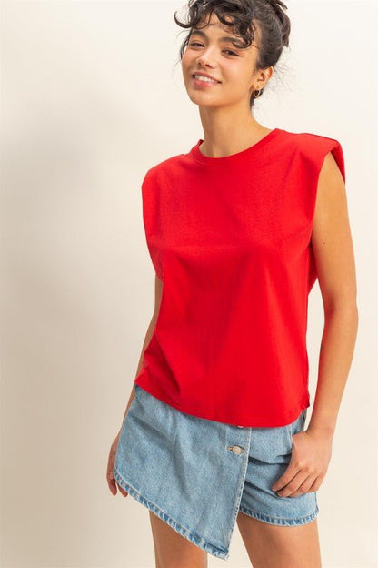 HYFVE Round Neck Shoulder Pad Sleeveless Top for Women - Love Salve 