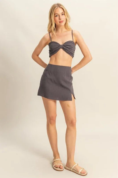 HYFVE Ruched Bra Top and Mini Skirt Set - Love Salve