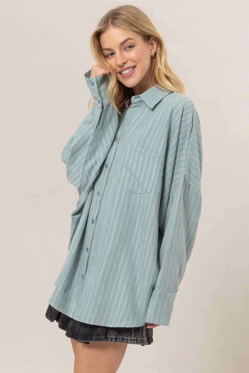 HYFVE Stripe Button Down Long Sleeve Oversized Shirt for Women - Love Salve 