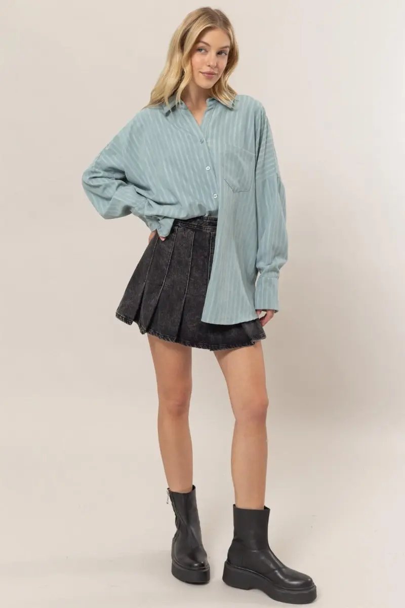 HYFVE Stripe Button Down Long Sleeve Oversized Shirt for Women - Love Salve 
