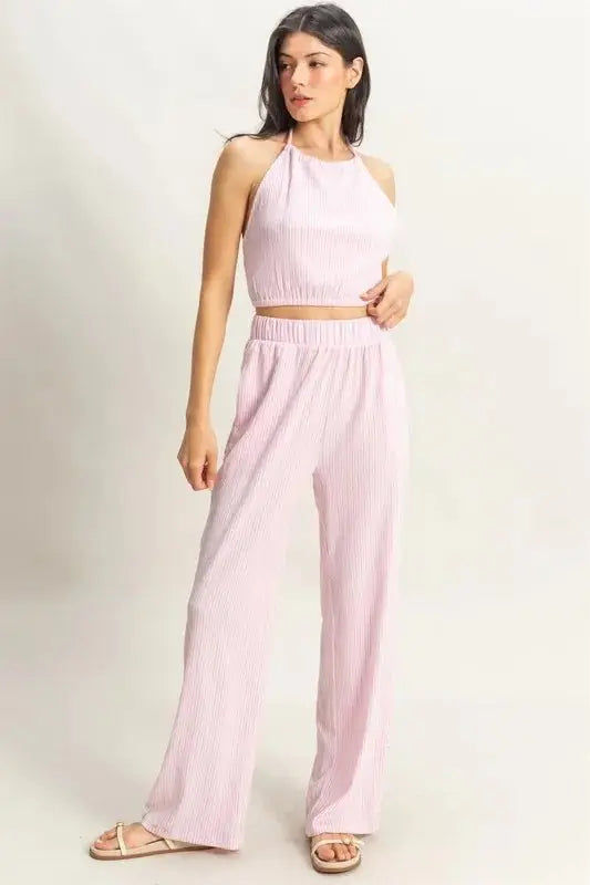 HYFVE Striped Halter Neck Top and Pants Set - Love Salve