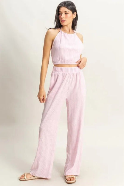 HYFVE Striped Halter Neck Top and Pants Set - Love Salve