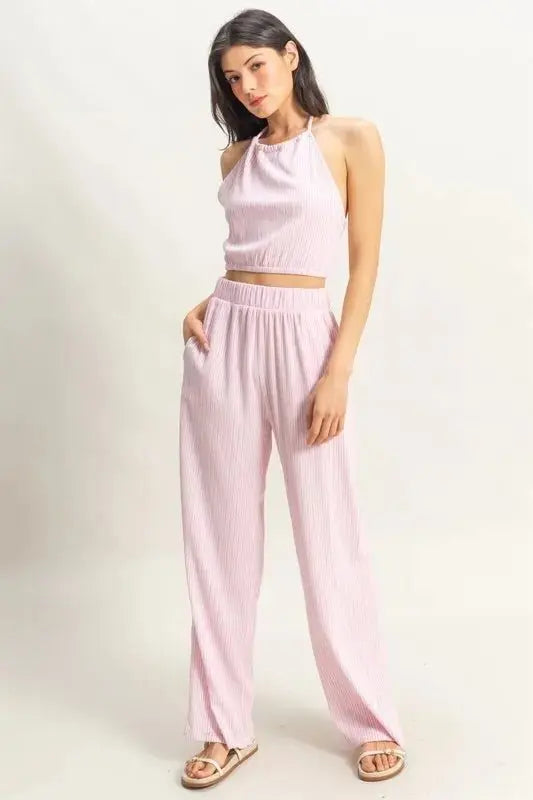 HYFVE Striped Halter Neck Top and Pants Set - Love Salve