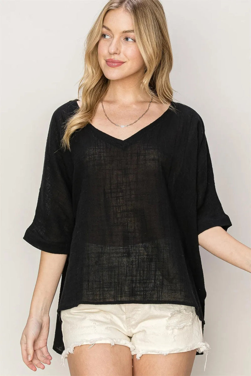 HYFVE V-Neck High-Low T-Shirt for Casual Chic Style - Love Salve 