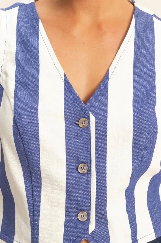 HYFVE Woven Striped V-Neck Button Down Vest for Women - Love Salve 