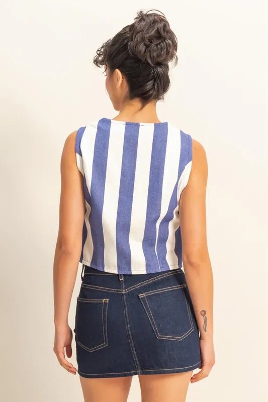 HYFVE Woven Striped V-Neck Button Down Vest for Women - Love Salve 