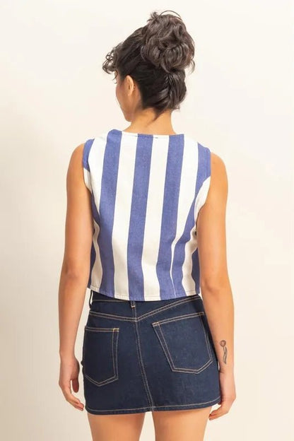 HYFVE Woven Striped V-Neck Button Down Vest for Women - Love Salve 