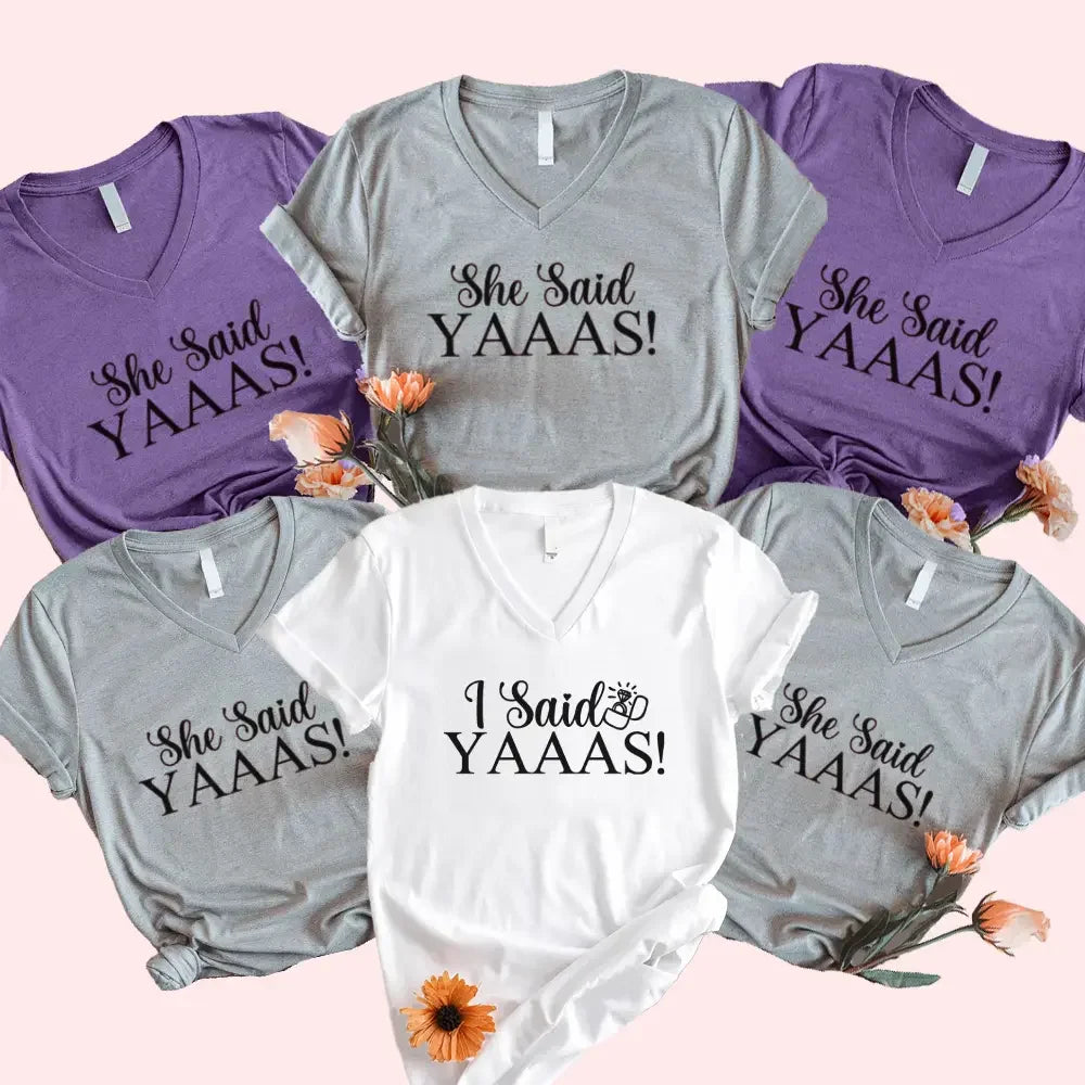 Adorb.co I Said YAAAS Bachelorette Crew Party V-Neck T-Shirts, perfect for a memorable bridal party celebration.