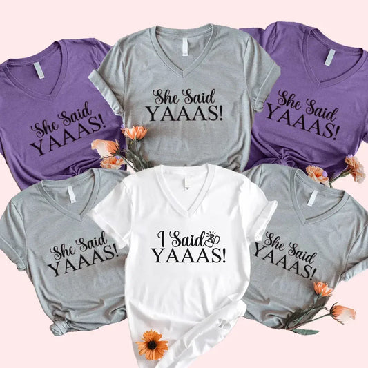 Adorb.co I Said YAAAS Bachelorette Crew Party V-Neck T-Shirts, perfect for a memorable bridal party celebration.