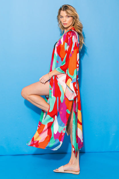 CANCUN GETAWAY SATIN MIDI KIMONO