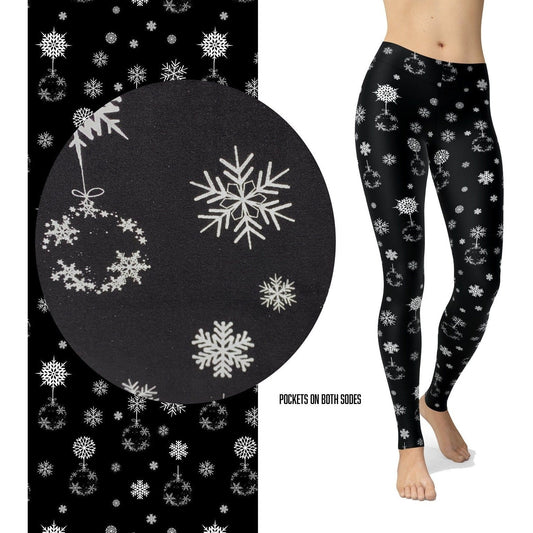 Christmas Snowflake Leggings Black White Leggings with Pockets MM