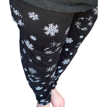 Christmas Snowflake Leggings Black White Leggings with Pockets