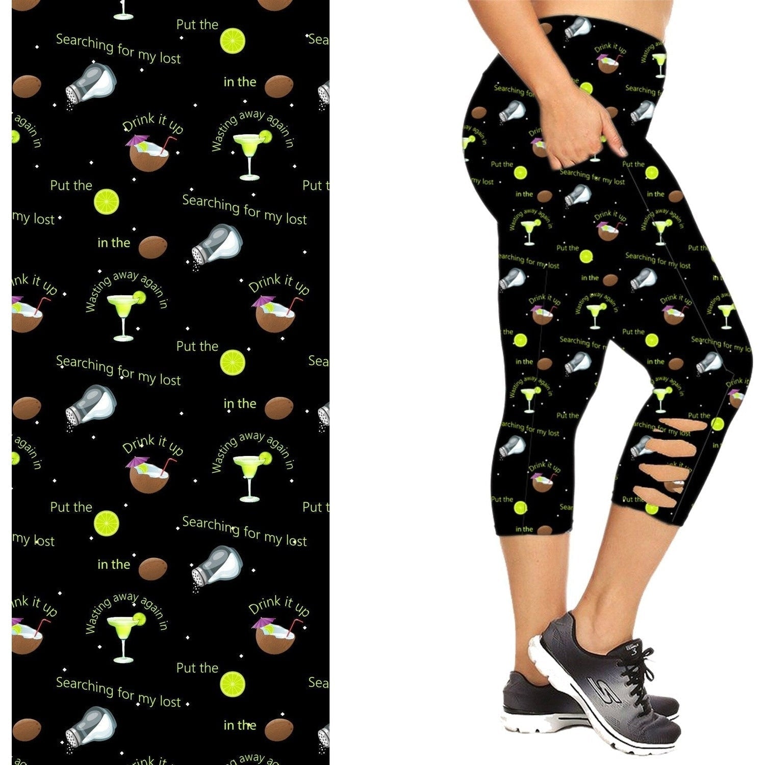Margarita Leggings  Criss Cross  Capri Style Party in Black with Pockets MM