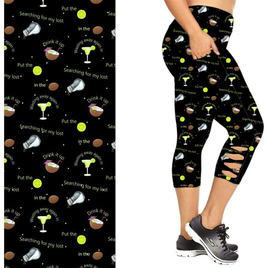 Margarita Leggings  Criss Cross  Capri Style Party in Black with Pockets MM
