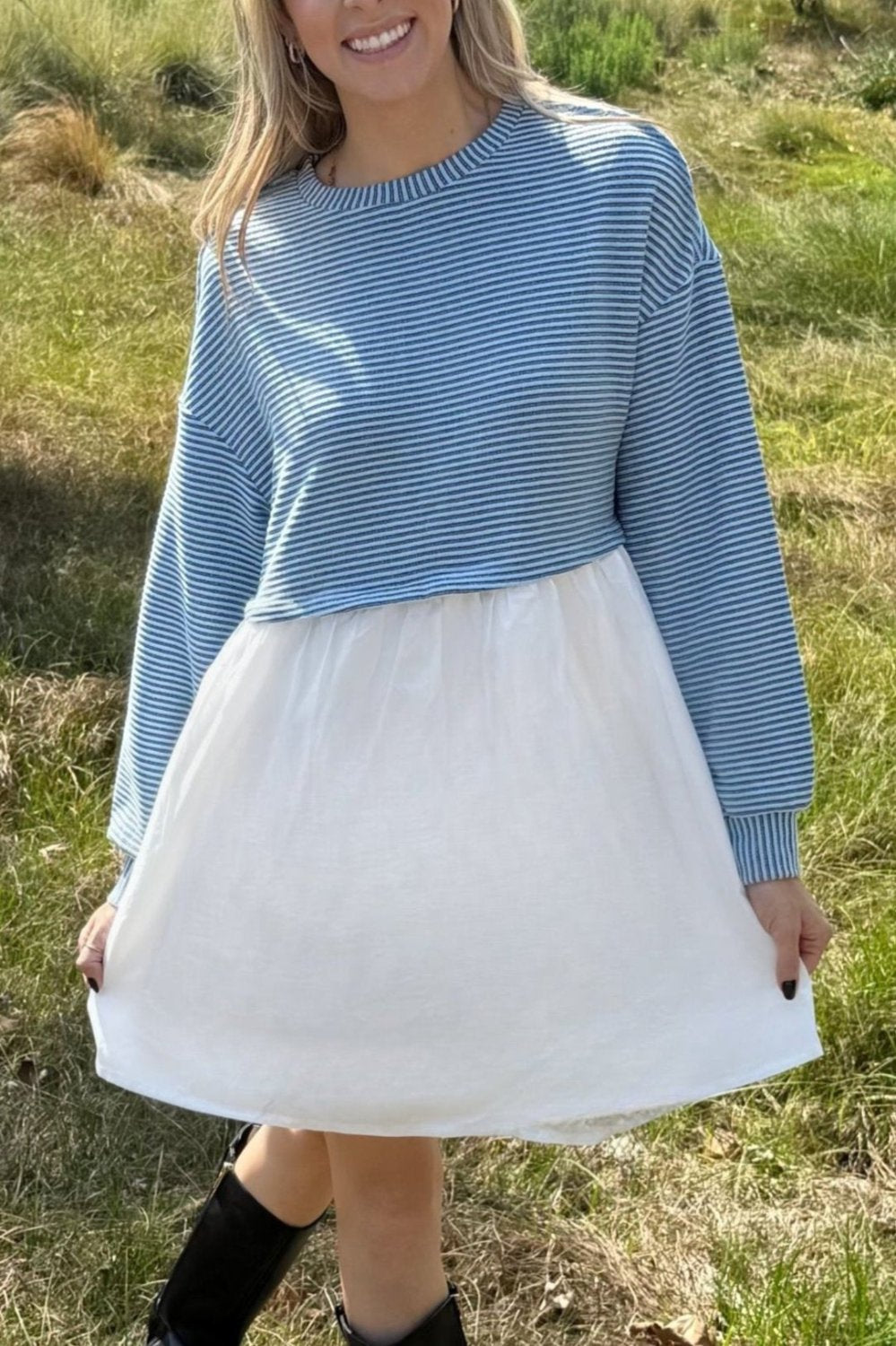 Chloe Stripe Pleated High Waist Dress for Women - Love Salve 