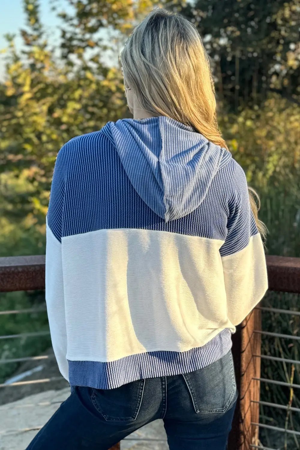 Millie Drawstring Hooded Top with Patchwork Design and Colorblock Detail - Love Salve 