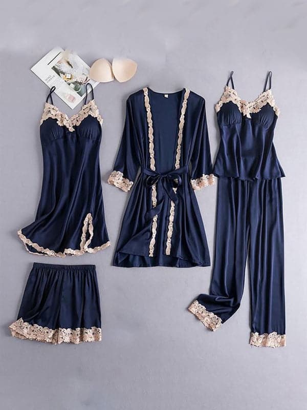 Chic lace five-piece pajama set