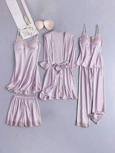 Chic lace five-piece pajama set