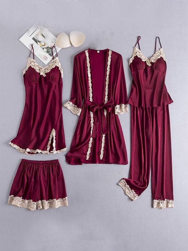 Chic lace five-piece pajama set