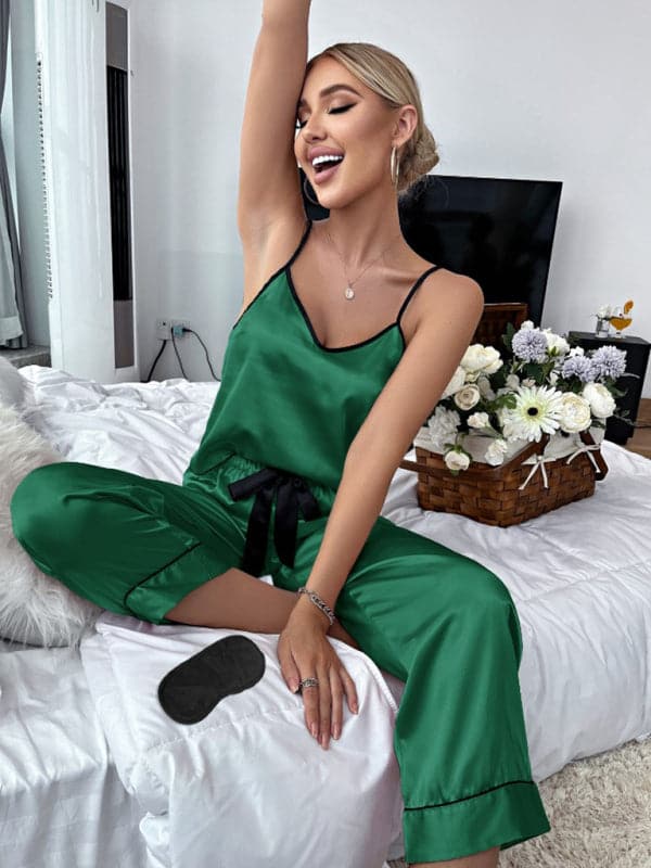 Chic color block v-neck pajamas