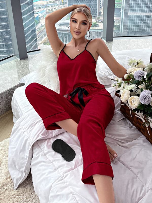 Chic color block v-neck pajamas