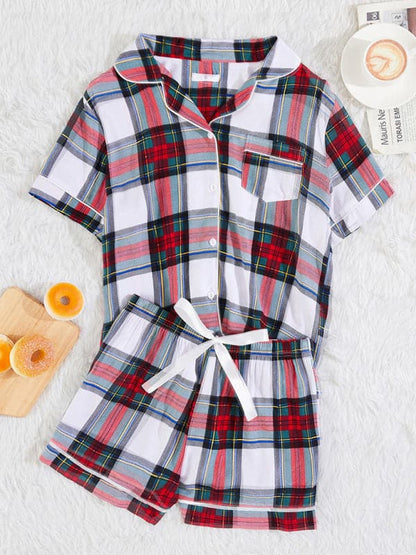 Plaid cotton lounge set with pockets