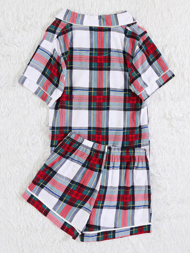 Plaid cotton lounge set with pockets