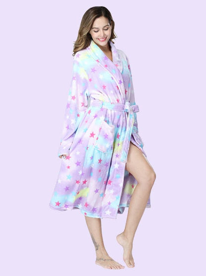 Chic women's flannel robe with prints