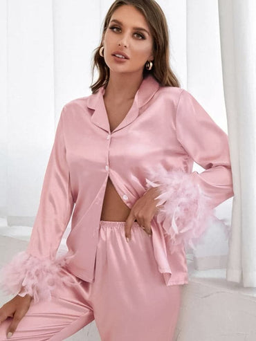 Chic feathered women's lounge set