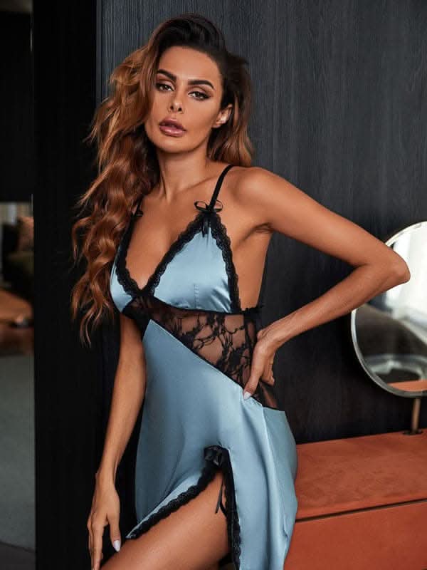 Lace deep V neck suspender dress - Love Salve 