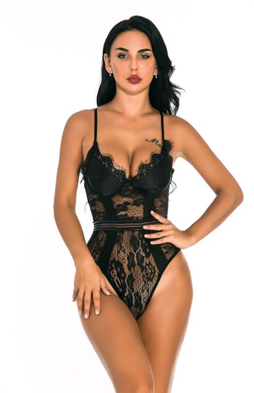 Sexy Lace Spandex Sheer Teddy Bodysuit