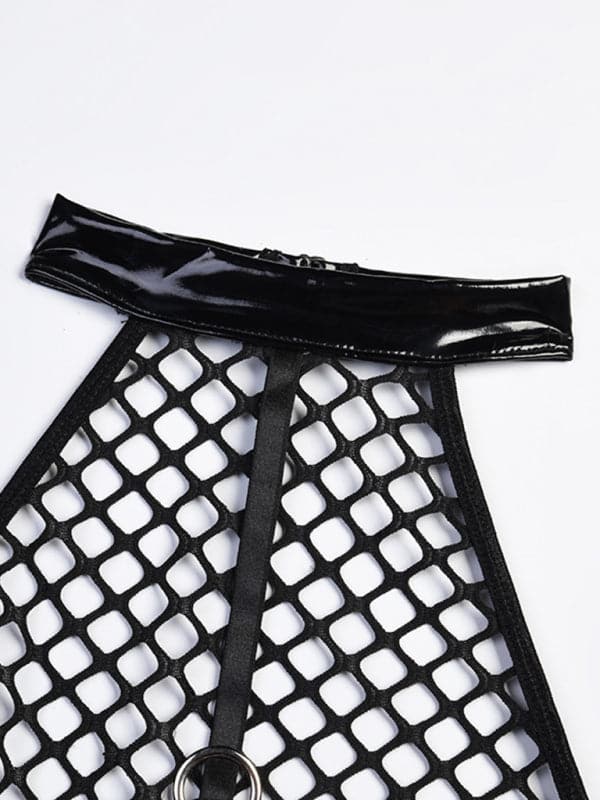 Daring grid splicing leather bodysuit