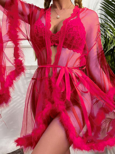 Seductive mesh feather nightgown