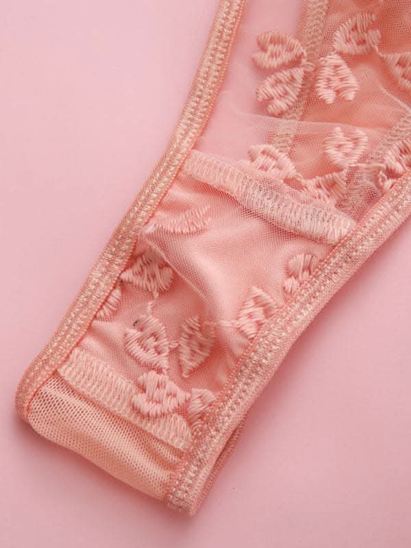 Lace and mesh three-piece set