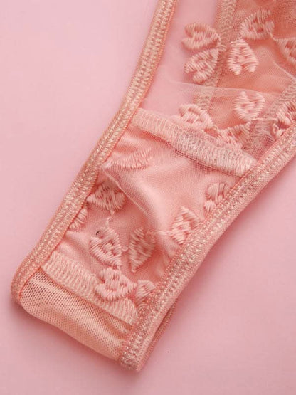 Lace and mesh three-piece set