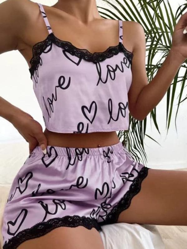 Charming lace-trimmed heart pajamas