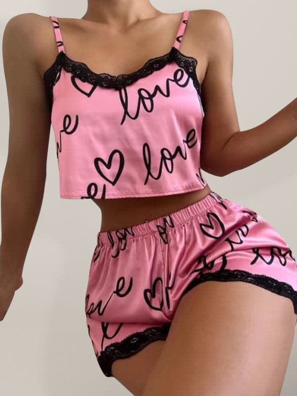 Charming lace-trimmed heart pajamas