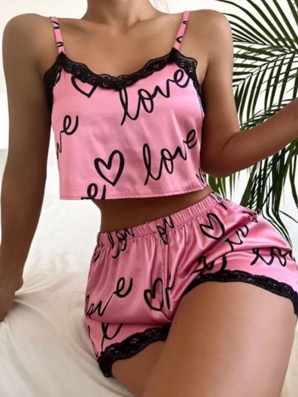 Charming lace-trimmed heart pajamas