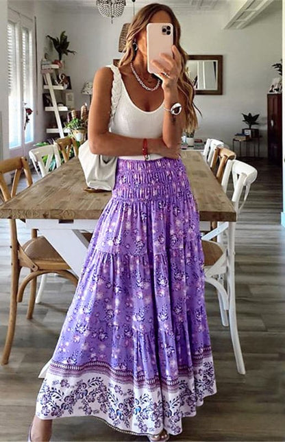 Ladies Casual Fashion Boho Print Skirt.