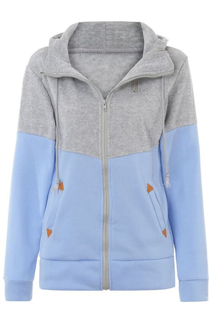 Chic double zipper color block hoodie