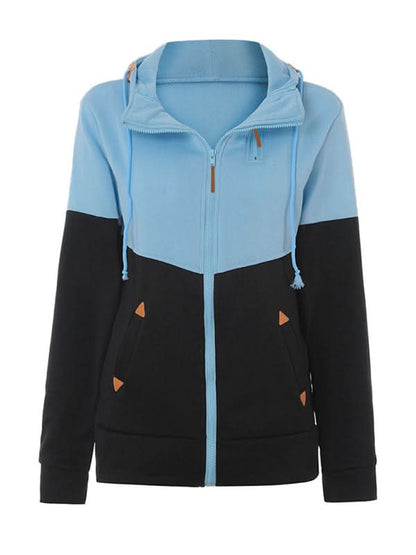 Chic double zipper color block hoodie